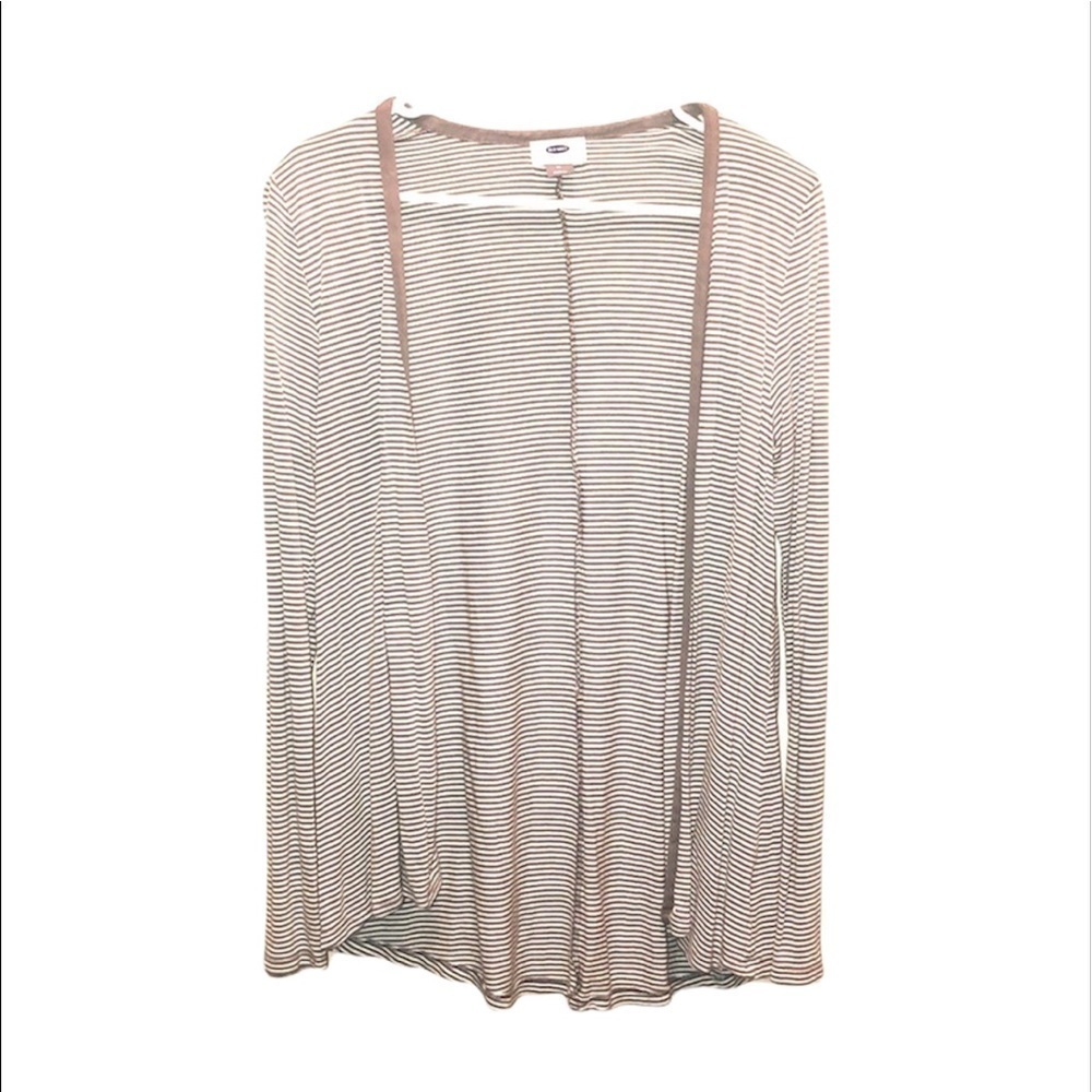 2/$15 Old Navy -White Gray Striped Open Front Cardigan Layering Sweater Size M